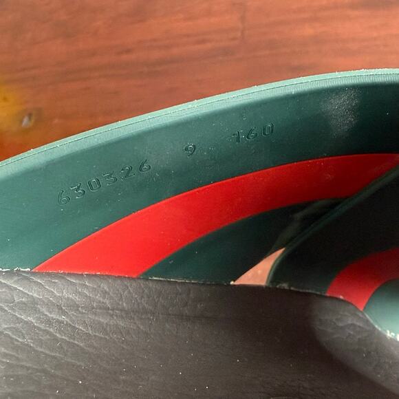 Gucci Web Pannelled Rubber Sandals Womens Slides size 9 green red - Picture 11 of 16